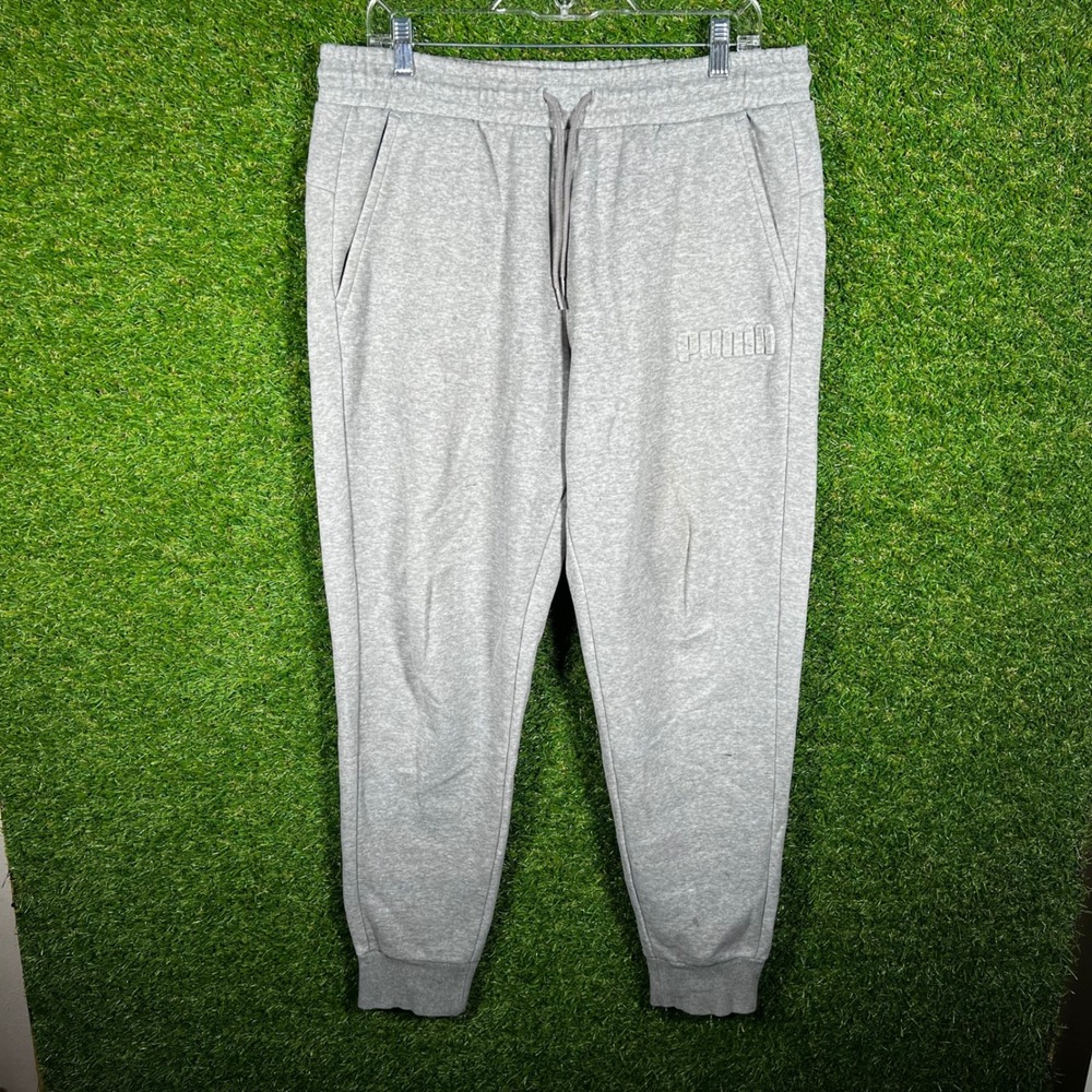 Puma Mens Gray‎ Fleece Lined Jogger Sweatpants Large Heathered Athletic